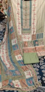 Light Green Floral Printed Unstitched Suit Set - Image 2