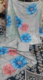 Grey Printed Unstitched Suit Set - Image 2