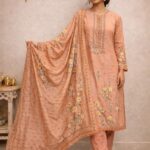 Peach Printed Unstitched Suit Set