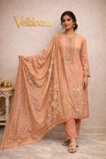 Peach Printed Unstitched Suit Set