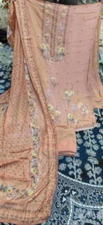 Peach Printed Unstitched Suit Set - Image 2