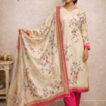 Cream Printed Unstitched Suit Set