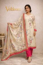 Cream Printed Unstitched Suit Set